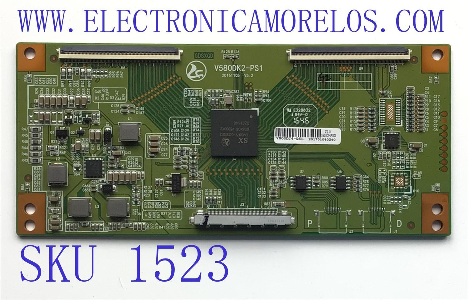 T-CON PARA TV ELEMENT / NUMERO DE PARTE V500DJ4-QS1 / 1610CMAS03 / 201701040240 / V580DK2-PS1 / 2061105 V5.2 / PANEL MD5001YTIF / MODELO ELST5016S